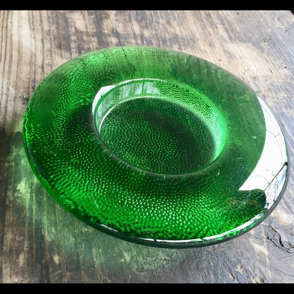 MCM Disc Shape Green Glass Stipled Candleholder - Picture 4 of 11